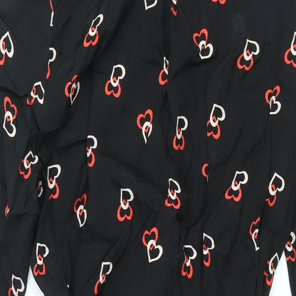 Dorothy Perkins Womens Black Geometric Viscose Shirt Dress Size 12 Collared Button - Belted, Heart Print
