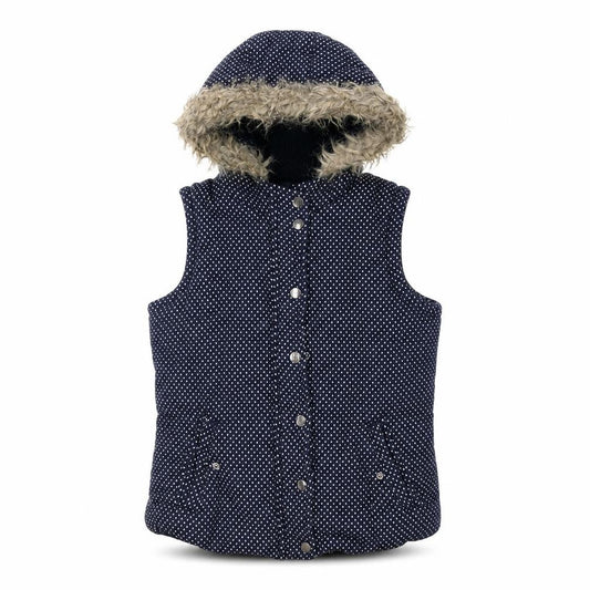 By Henry Holland Womens Blue Polka Dot Gilet Coat Size 10 Zip - Faux Fur Hood
