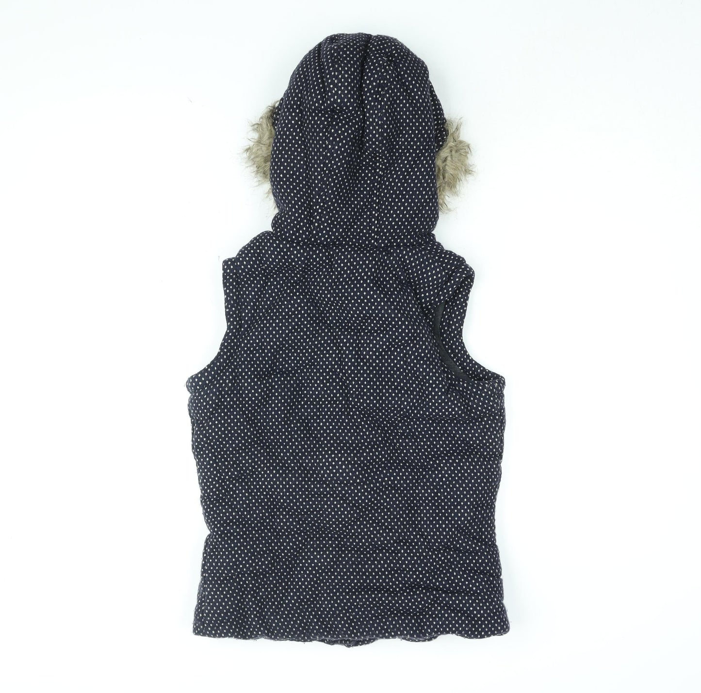 By Henry Holland Womens Blue Polka Dot Gilet Coat Size 10 Zip - Faux Fur Hood