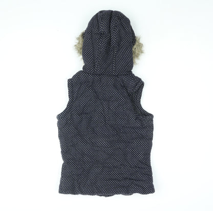 By Henry Holland Womens Blue Polka Dot Gilet Coat Size 10 Zip - Faux Fur Hood