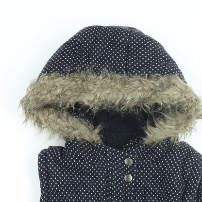 By Henry Holland Womens Blue Polka Dot Gilet Coat Size 10 Zip - Faux Fur Hood