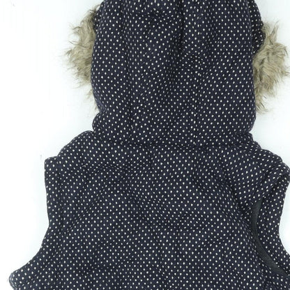 By Henry Holland Womens Blue Polka Dot Gilet Coat Size 10 Zip - Faux Fur Hood