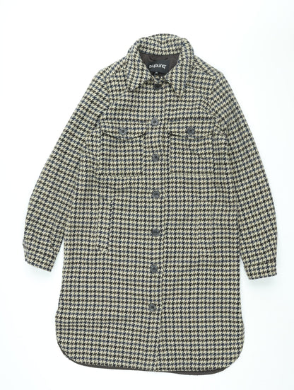 b.young Womens Beige Geometric Jacket Size 6 Button - Houndstooth