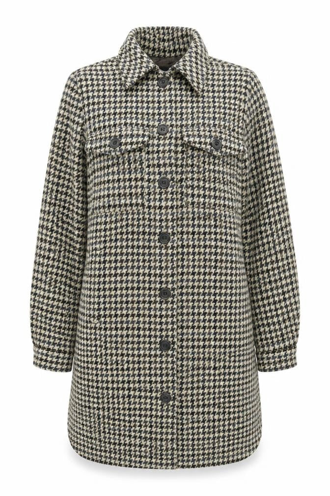 b.young Womens Beige Geometric Jacket Size 6 Button - Houndstooth