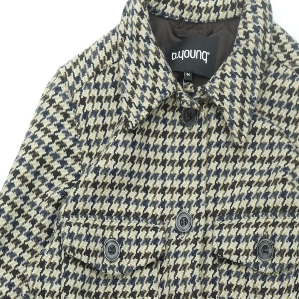 b.young Womens Beige Geometric Jacket Size 6 Button - Houndstooth