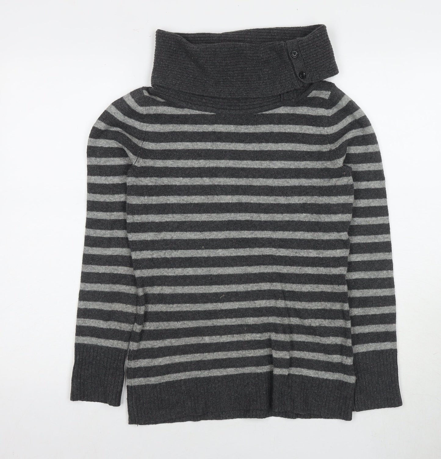 Gap Womens Grey Roll Neck Striped Cotton Pullover Jumper Size S