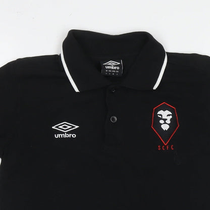 Umbro Mens Black Cotton Polo Size S Collared Pullover - Logo S.C.F.C
