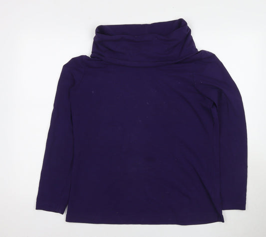 Lands' End Womens Purple Cotton Basic Blouse Size M Roll Neck