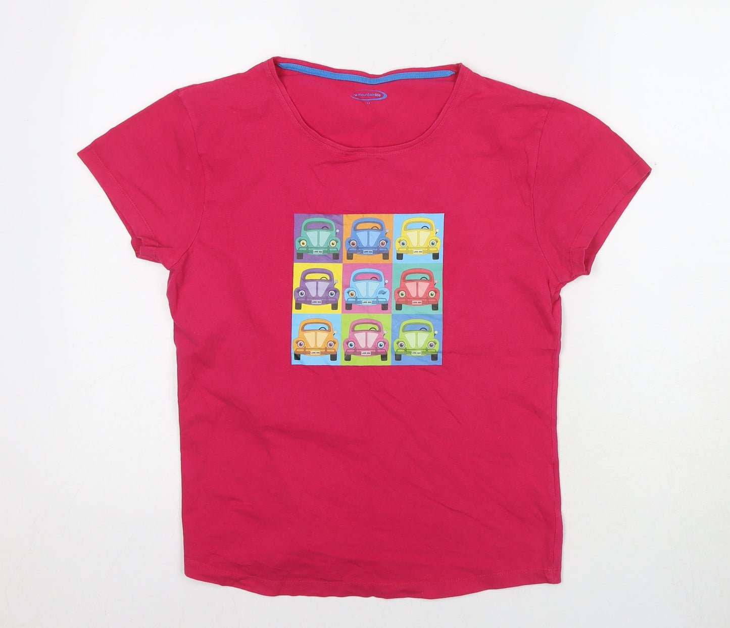 Mountain Life Womens Pink Cotton Basic T-Shirt Size 12 Round Neck - Volkswagen