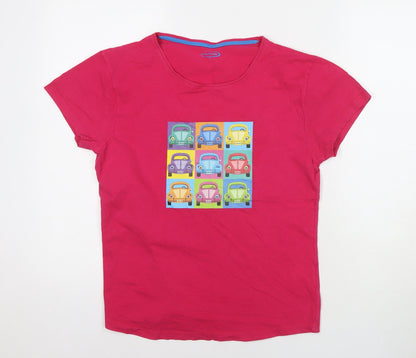Mountain Life Womens Pink Cotton Basic T-Shirt Size 12 Round Neck - Volkswagen