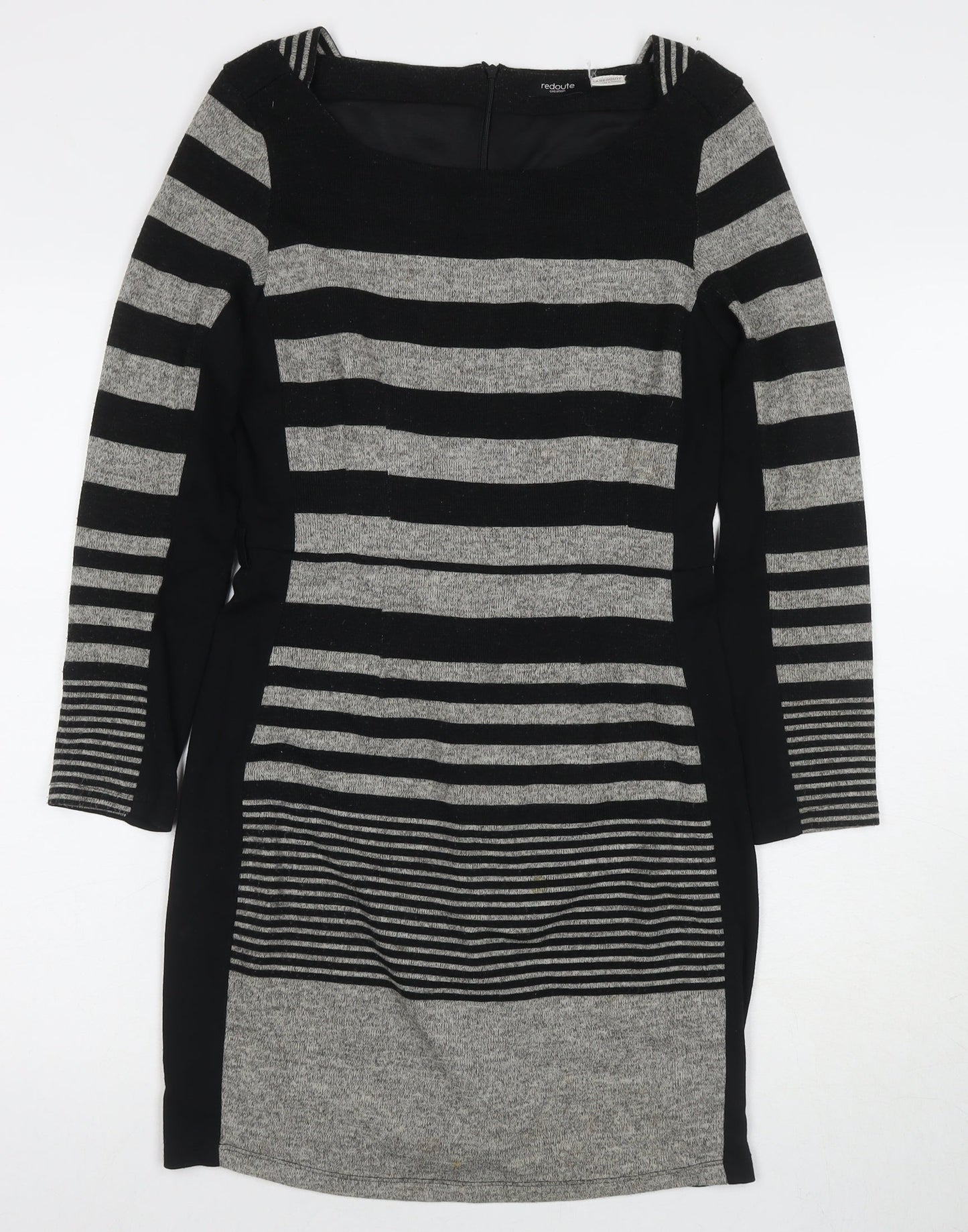 La Redoute Womens Black Striped Polyester Jumper Dress Size 10 Round Neck Zip