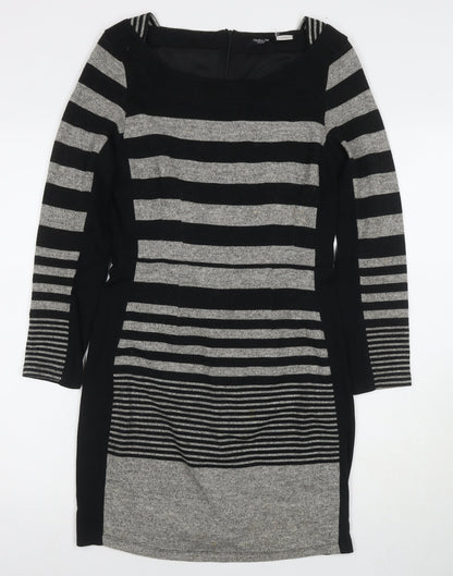 La Redoute Womens Black Striped Polyester Jumper Dress Size 10 Round Neck Zip