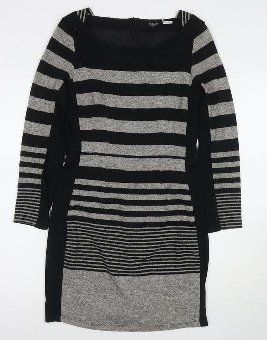 La Redoute Womens Black Striped Polyester Jumper Dress Size 10 Round Neck Zip