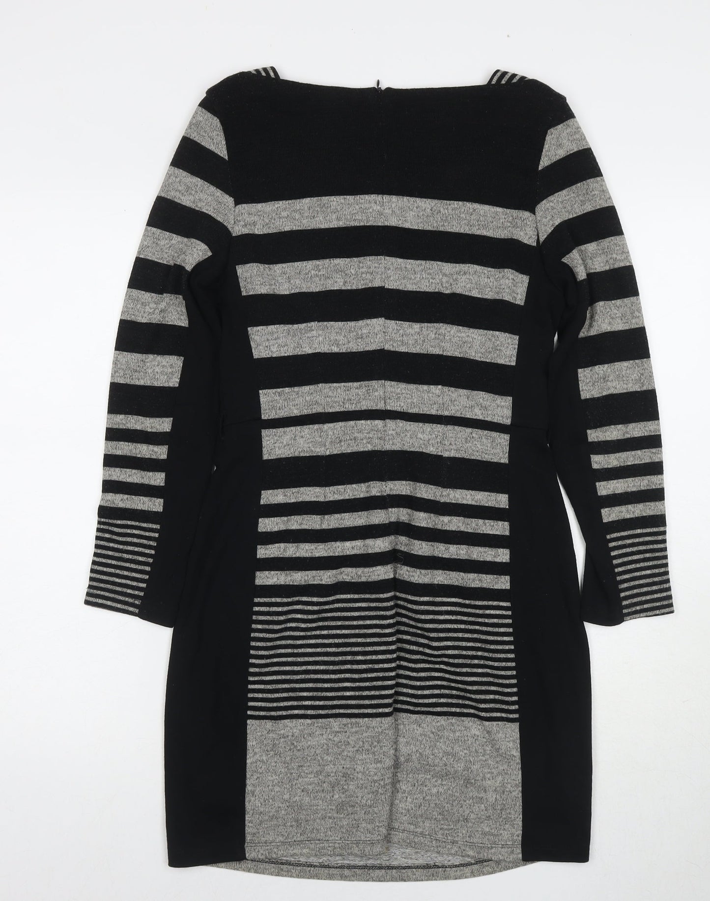 La Redoute Womens Black Striped Polyester Jumper Dress Size 10 Round Neck Zip