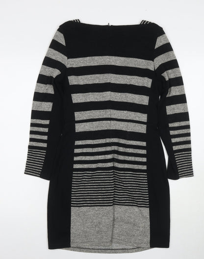 La Redoute Womens Black Striped Polyester Jumper Dress Size 10 Round Neck Zip