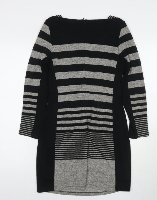 La Redoute Womens Black Striped Polyester Jumper Dress Size 10 Round Neck Zip