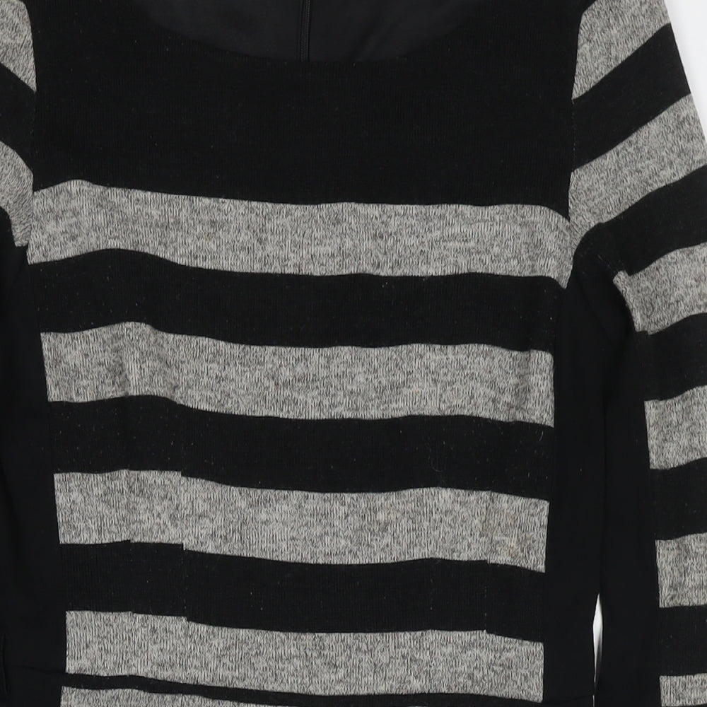 La Redoute Womens Black Striped Polyester Jumper Dress Size 10 Round Neck Zip