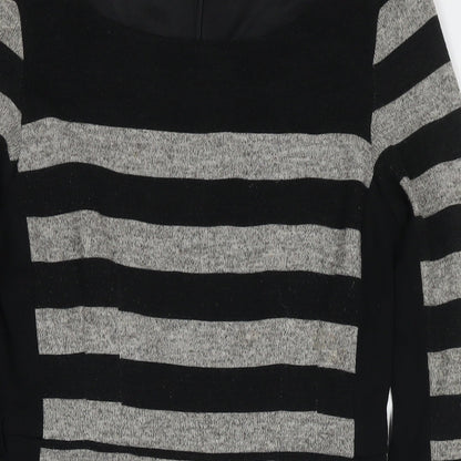 La Redoute Womens Black Striped Polyester Jumper Dress Size 10 Round Neck Zip