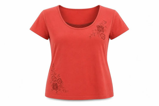 Womens UK Size 16 Maine Red Basic T-Shirt