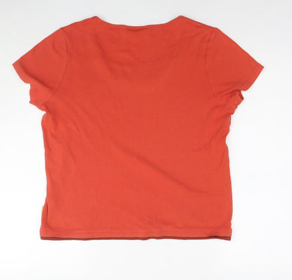Maine Womens Red Cotton Basic T-Shirt Size 16 Round Neck - Flowers
