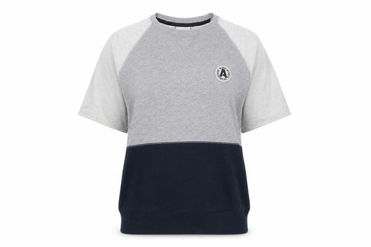 Front view of Adict women’s grey colourblock cotton basic t-shirt, size M, round neck