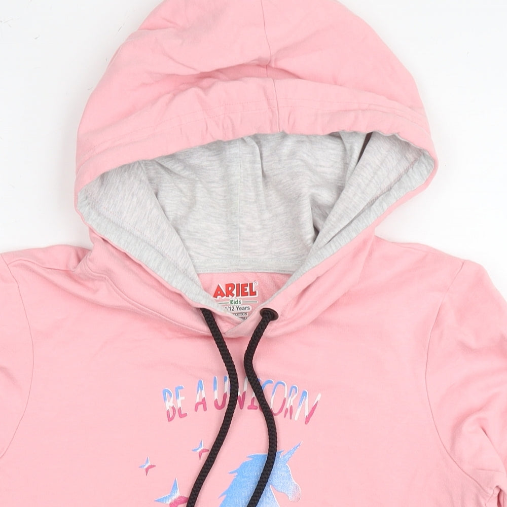 Ariel Girls Pink Cotton Pullover Hoodie Size 11-12 Years Pullover - Unicorn