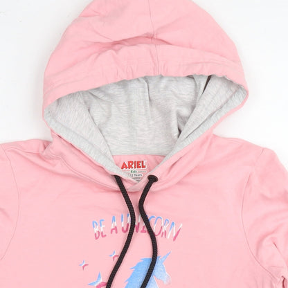 Ariel Girls Pink Cotton Pullover Hoodie Size 11-12 Years Pullover - Unicorn