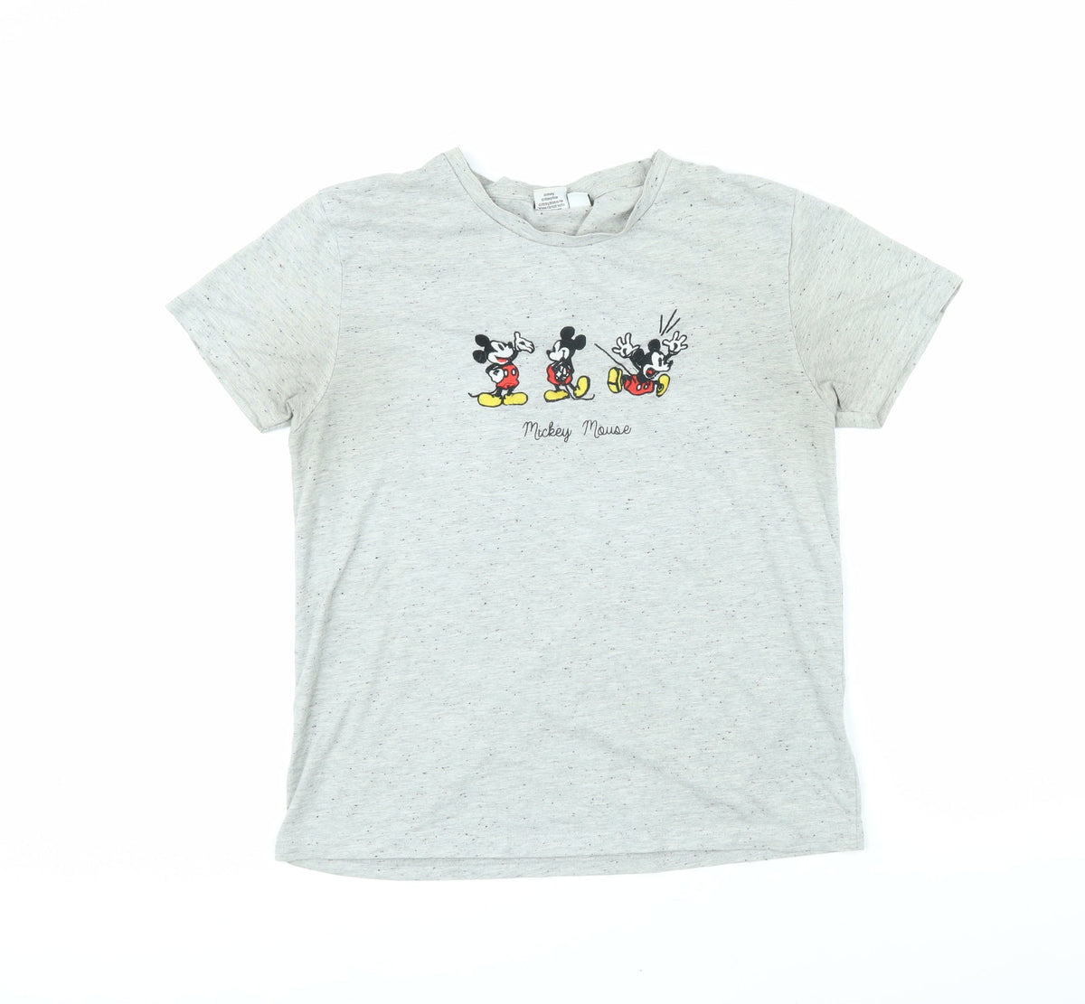 Front view of Mickey Mouse women’s grey cotton basic t-shirt, size L, round neck