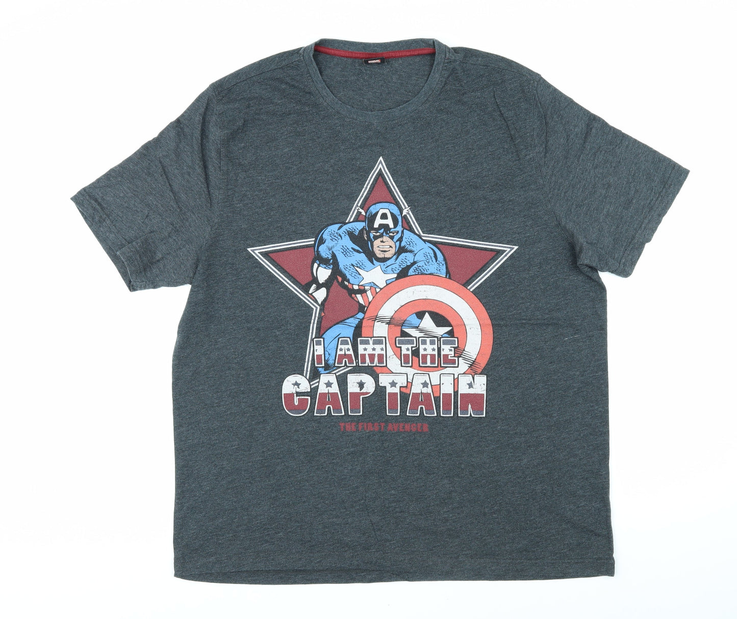 Marvel Comics Mens Grey Cotton T-Shirt Size L Round Neck - I Am The Captain. The First Avenger
