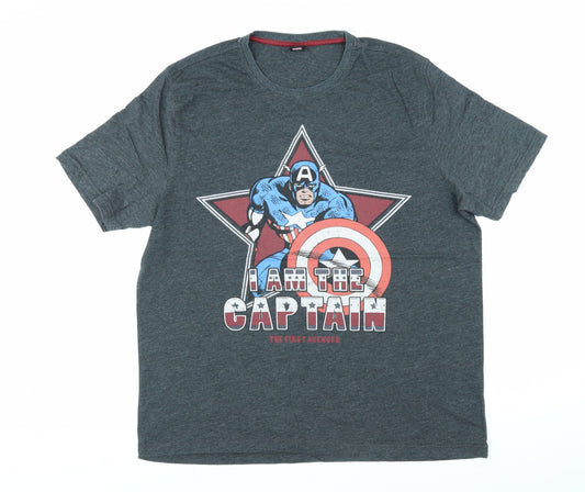 Marvel Comics Mens Grey Cotton T-Shirt Size L Round Neck - I Am The Captain. The First Avenger