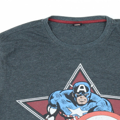 Marvel Comics Mens Grey Cotton T-Shirt Size L Round Neck - I Am The Captain. The First Avenger