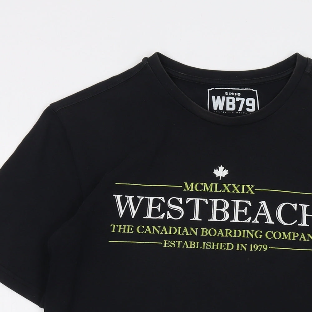 Westbeach Mens Black Cotton T-Shirt Size S Crew Neck