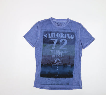 GAS Mens Blue Cotton T-Shirt Size L Crew Neck