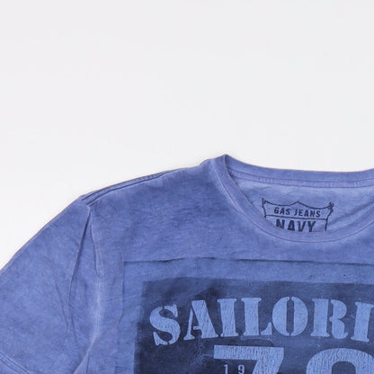 GAS Mens Blue Cotton T-Shirt Size L Crew Neck