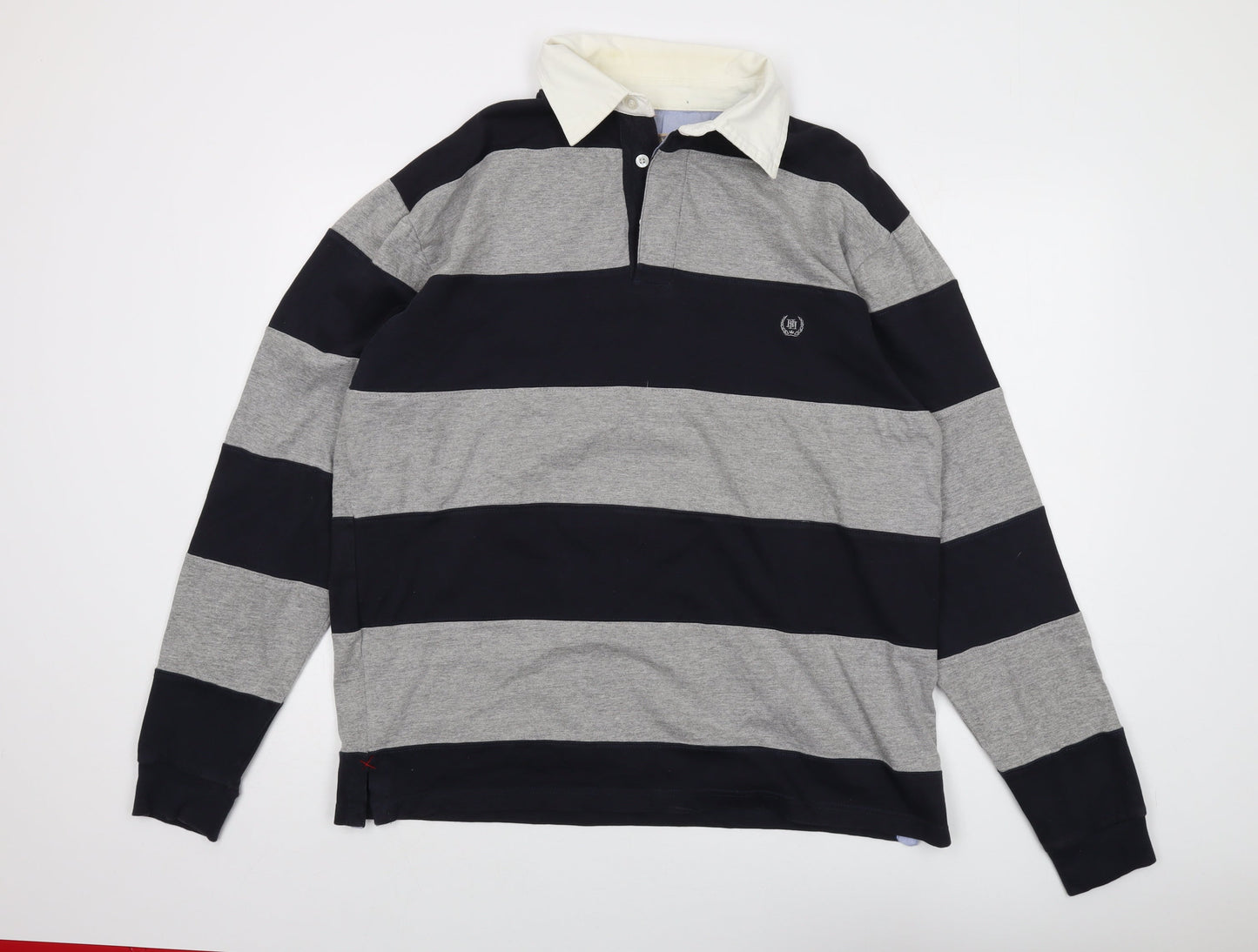 Huston Harbour Mens Grey Striped Cotton Polo Size XL Collared Button