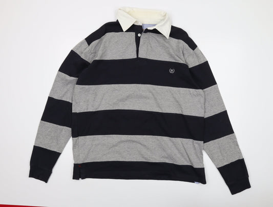 Huston Harbour Mens Grey Striped Cotton Polo Size XL Collared Button