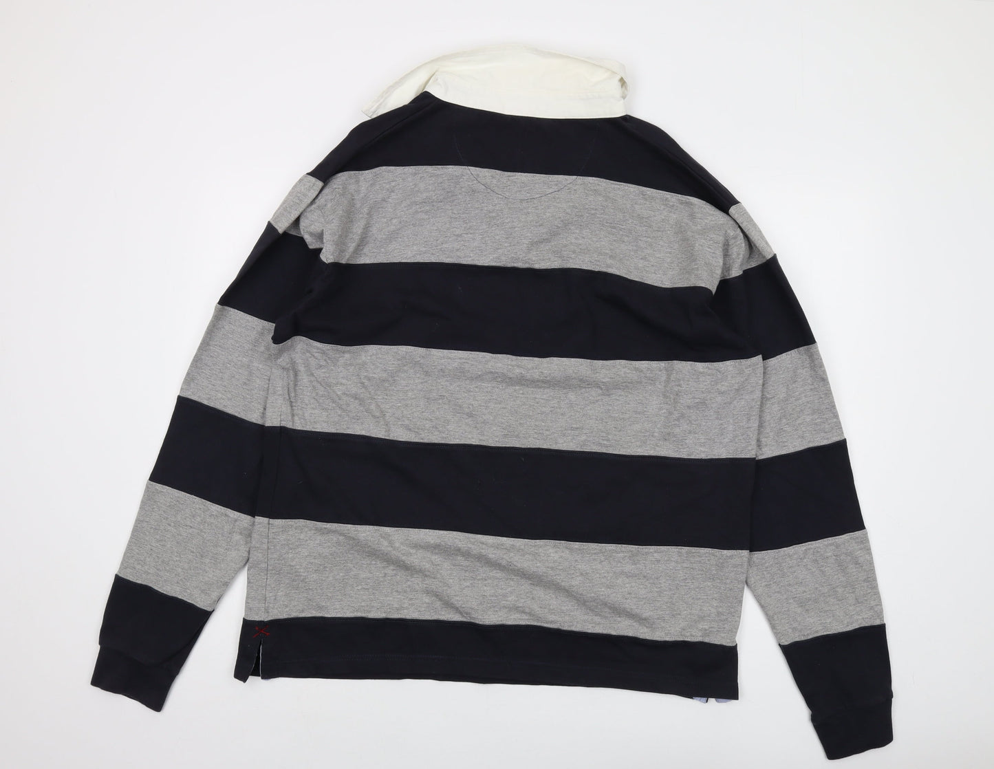 Huston Harbour Mens Grey Striped Cotton Polo Size XL Collared Button