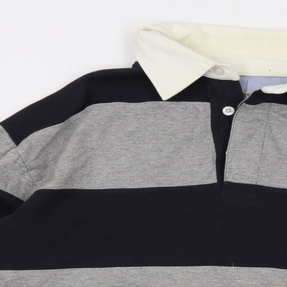 Huston Harbour Mens Grey Striped Cotton Polo Size XL Collared Button