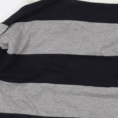 Huston Harbour Mens Grey Striped Cotton Polo Size XL Collared Button