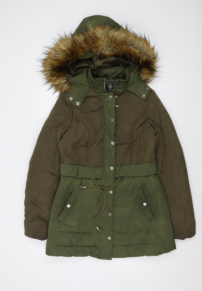 Lipsy Womens Green Parka Coat Size 10 Zip