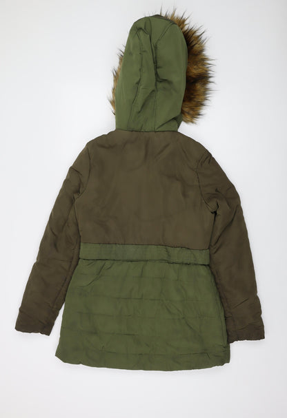 Lipsy Womens Green Parka Coat Size 10 Zip