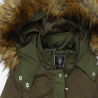 Lipsy Womens Green Parka Coat Size 10 Zip
