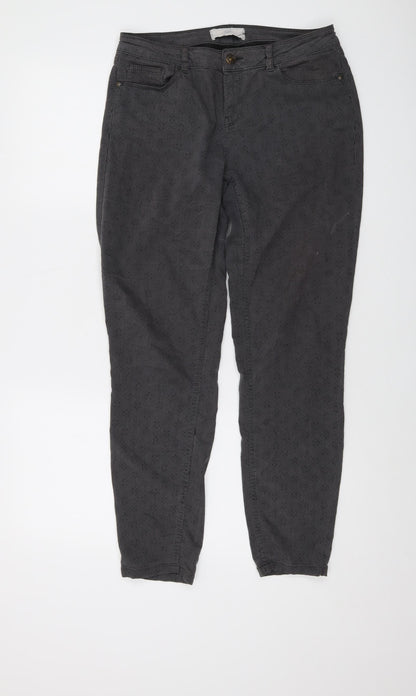 Fat Face Womens Grey Geometric Cotton Straight Jeans Size 12 L27 in Regular Button