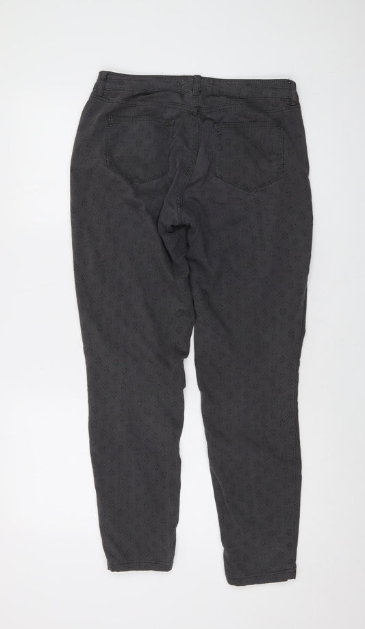 Fat Face Womens Grey Geometric Cotton Straight Jeans Size 12 L27 in Regular Button