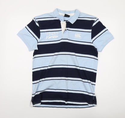 Canterbury Mens Blue Striped Cotton Polo Size M Collared Button - Sharks
