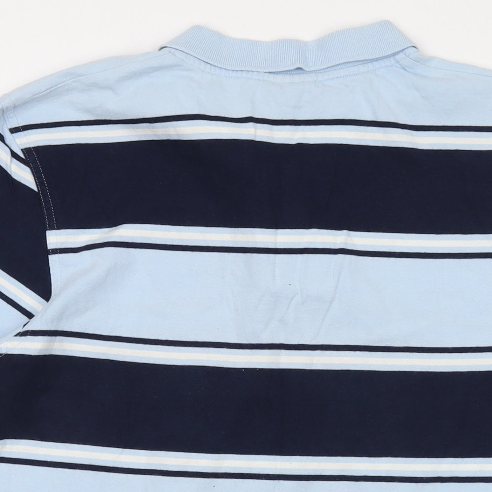 Canterbury Mens Blue Striped Cotton Polo Size M Collared Button - Sharks