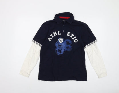 Gap Girls Blue Cotton Basic Polo Size 10-11 Years Collared Button