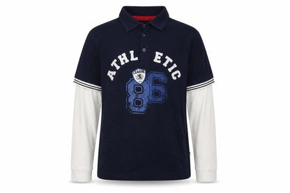 Front view of Gap girls’ blue cotton basic polo, size 10-11, years collared button