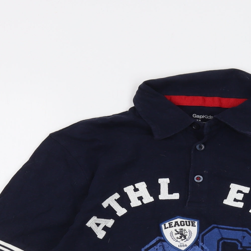 Gap Girls Blue Cotton Basic Polo Size 10-11 Years Collared Button
