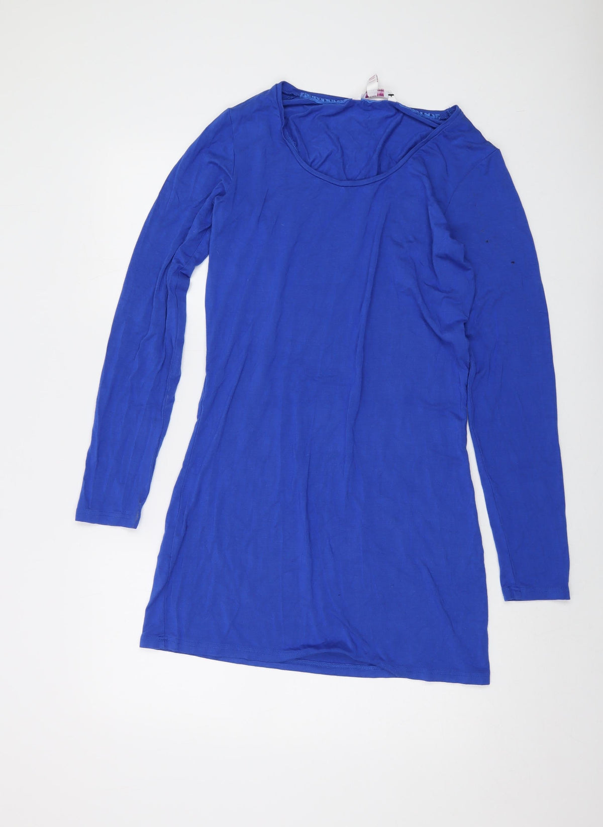 Additional front view of LTS Basic women’s blue viscose tunic blouse, size M, round neck